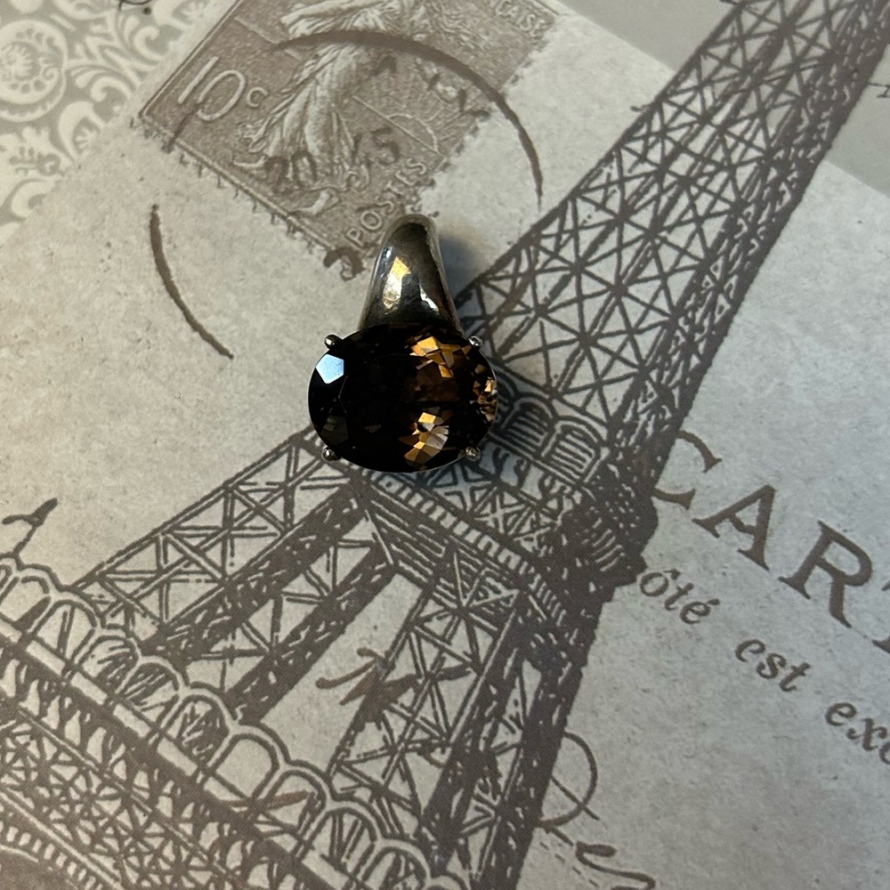 Sparkly FACETED PRONG SET SMOKY QUARTZ STERLING PENDANT